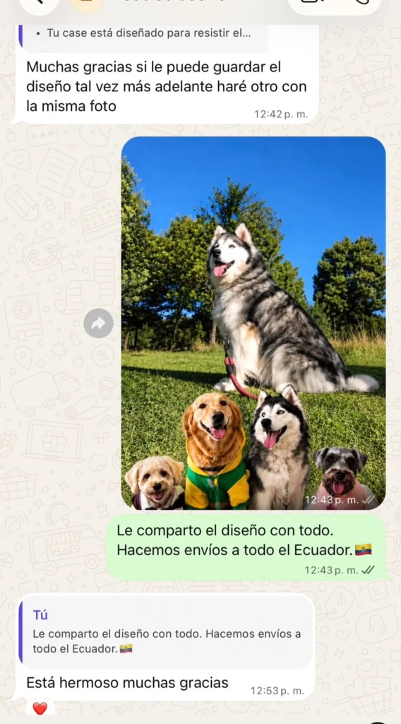 Mensaje de un cliente de Quito sobre su estuche personalizado de CaseLab