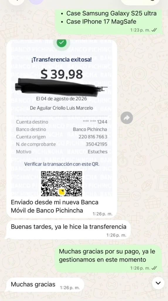 Mensaje de un cliente satisfecho con su estuche personalizado para Honor de CaseLab